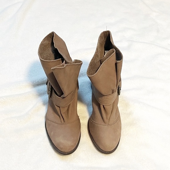 Splendid Latte Slouch Ankle Pull On Block Heel Leather Suede Boots Size 9.5M - Picture 4 of 8